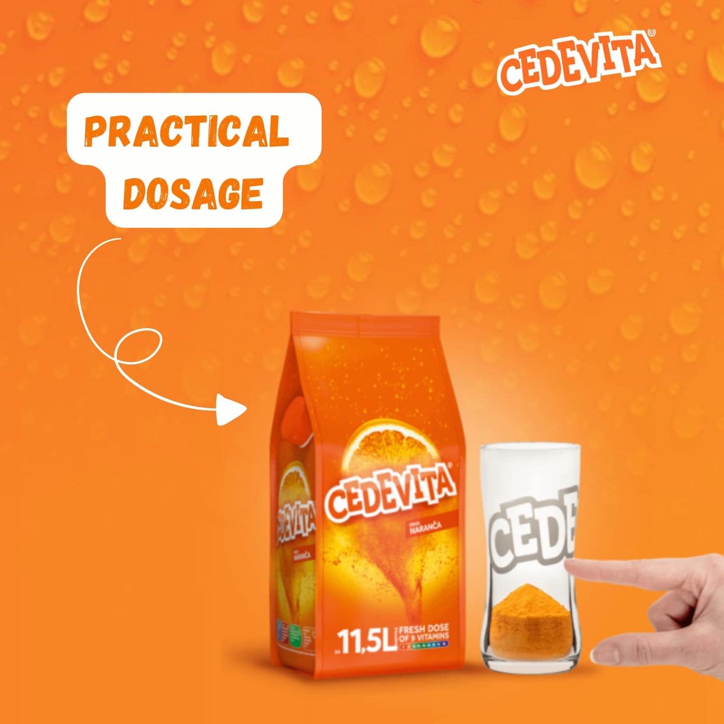 Cedevita Orange – 9-Vitamin Effervescent Drink Powder – Alcohol-Free – Makes 11.5 Liters of juice